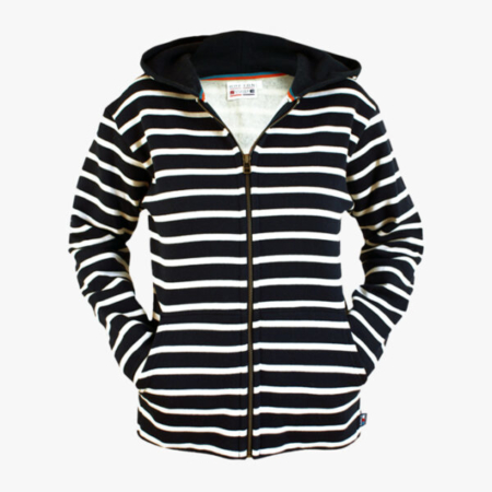Breton stripe vest met capuchon recht blauw wit